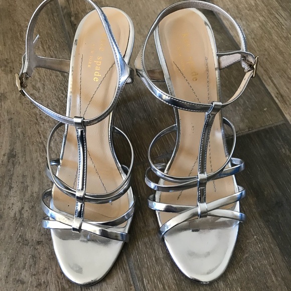 kate spade Shoes - Kate Spade silver T-strap heels size 8